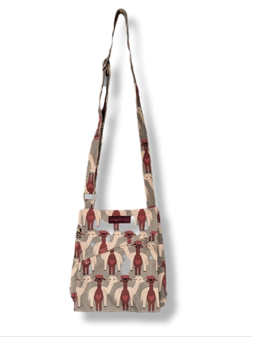Bungalow 360 Llama Print Small Messenger Cotton Canvas Vegan Crossbody Bag